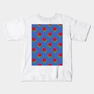 Red vintage roses on royal blue Kids T-Shirt